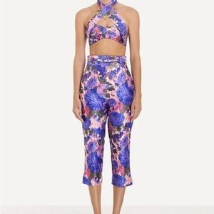 Zimmermann Warp Silk Floral High Waist Belted Capri Pants High Tide Collection